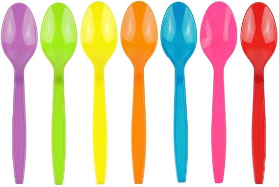 Heavyweight Plastic Spoons, Assorted 5 colors (w/textured handle) - 1000 count