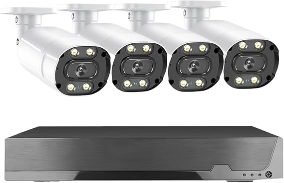 4K 5MP POE NVR Security Camera System 8CH Kit Outdoor IP Bullet CCTV Video Surveillance For Home & Business Motion Detection(2T,8CH NVR 4pcs camera)