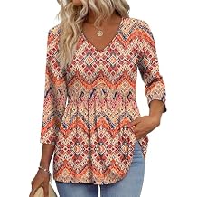 3/4 Length Sleeve Womens Tops 2025 Blouses for Women Dressy Casual Fashion Clothing V Neck Babydoll Tops Fall Outfits