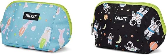 PackIt Freezable Snack Bags, Mermaids and Spaceman Prints, Built-in Cooling, Reusable Zip Bag Keeps Snacks Fresh
