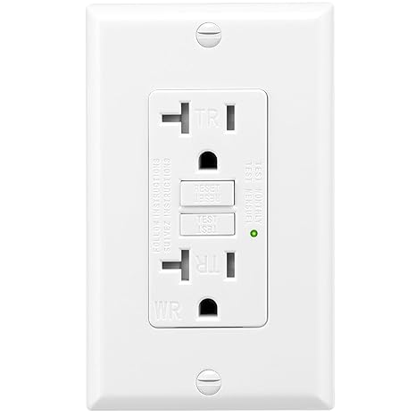 GFCI Outlet 20 Amp,Self-Test,GFI Electrical Outlet with Thinner Design,WR Weather Resistant GFCI Receptacle,Ground Fault Circuit Interrupters,Indoor or Outdoor Use,UL Listed (1, White, 20Amp)