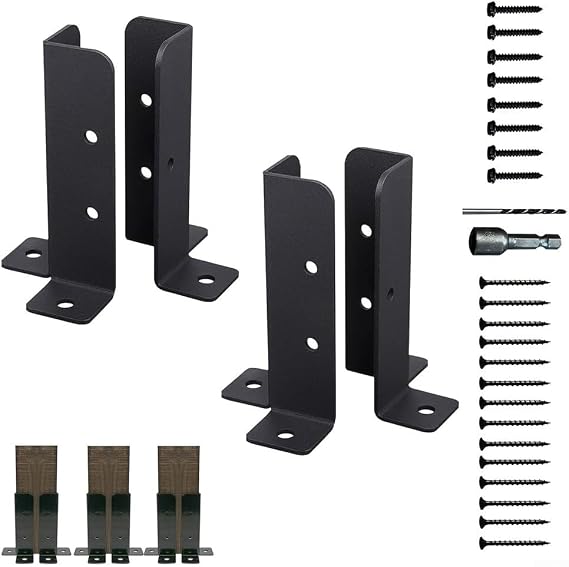 Adjustable Metal Fence Post Brackets Kit for Wood Deck Pergola Mailbox Signage Table Legs Garden Patio Outdoor Repair 1.5x1.5 2x2 2x4 4x4 Inch Black(2sets)