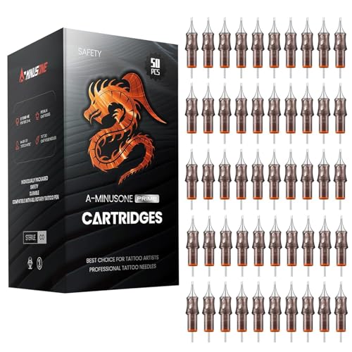 50 Assorted Tattoo Cartridge Needles Mixed Size #10 Bugpin Round Liner Shader - 15 Pcs each of 3RL, 5RL - 10 Pcs 7RL - 5 Pcs each of 3RS, 7RS Pro Disposable Membrane Tattoo Needles