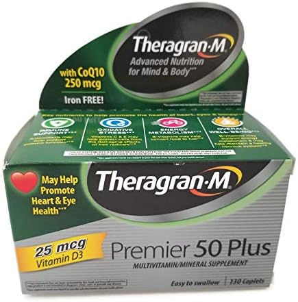 Multivitamin / Multimineral Supplement with Lutein & Lycopene, 130 Caplets. Premier 50 Plus By Theragran-m