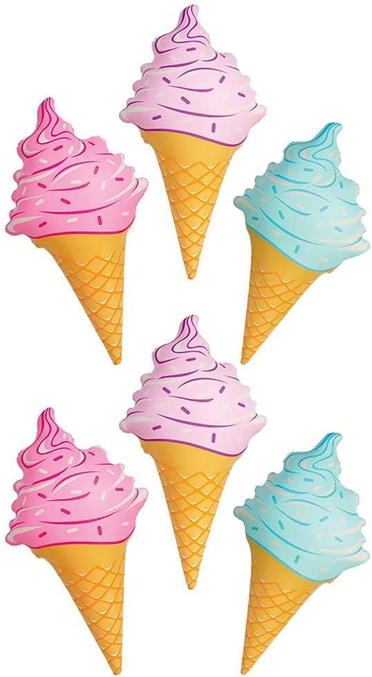 The Dreidel Company 6-Count Giant Inflatable Ice Cream Cones for Summer Party, Swimming Pool, Beach, Birthday, and Outdoor Decorations, 3 Feet Tall, 36 Inches Large