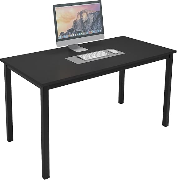 DlandHome 47 inch Computer Desk for Home Office, Black | Writing Gaming Desk Workstation Study Table, Sturdy Metal Frame, Adjustable Feet, Compact Modern Design
