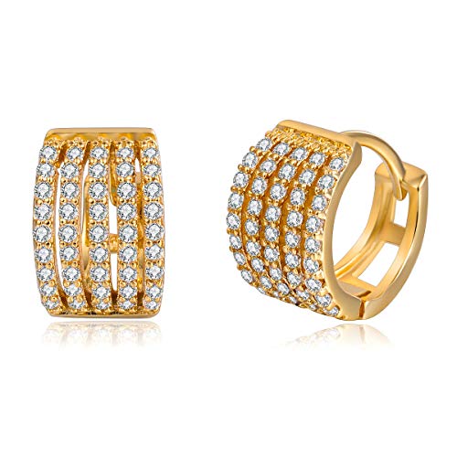 14K Yellow Gold Cute Huggie Hoop Earrings Pave CZ 14mm