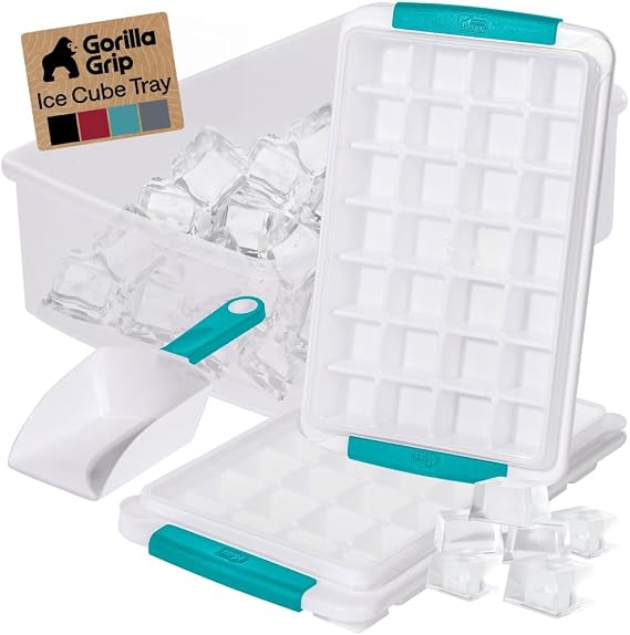 GORILLA GRIP BPA-Free Space Saving Ice Cube Tray and Bin Set, Turquoise