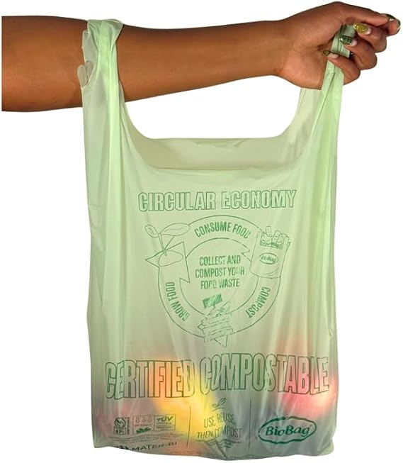 BioBag (USA) Large Size- 100% Certified Compostable Shopping Bags, 20 lb Capacity, 10 Gallon 500 Count, Large Shopper, Great for On The Go, Farmers Markets, Grocery Stores, Restaurants