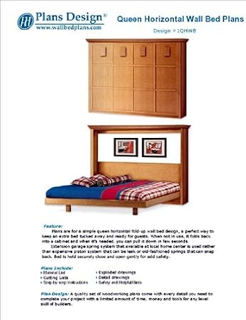 Easy Murphy Horizontal Queen Size Wall Bed Frame Woodworking Plans, 1QHWB