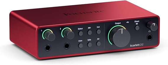 Focusrite Scarlett 2i2 4th Generation USB Audio Interface for Recording, Songwriting, Streaming, Podcasting — Hi-Fi, Studio Quality Recording, All Software You Need for Recording