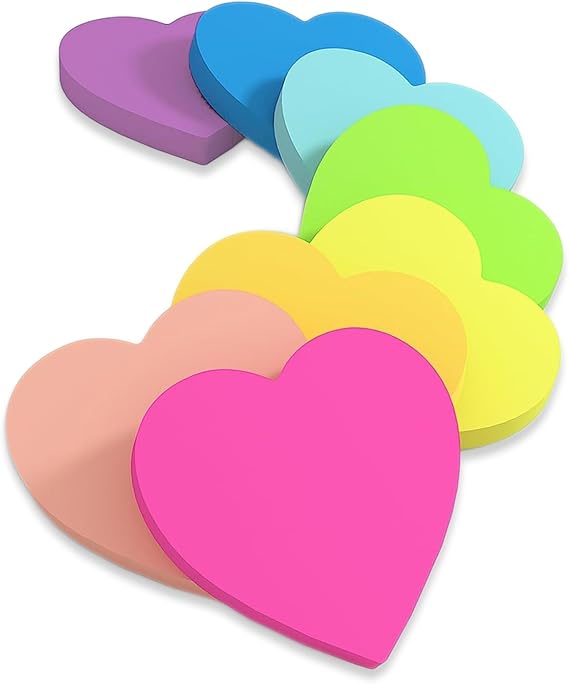 6 PCS Cute Sticky Notes Set,Pastel Heart Notes Pack Cute Stationary | Novelty Stationery Gifts for Women Stationary Set,Christmas Kids Girls Party Bag Fillers,Mini Love Pads Small Paper Tabs 3x3