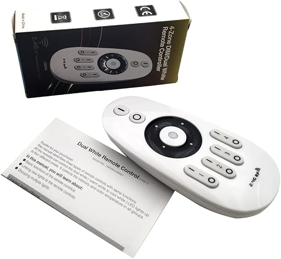 LM007 Dimming CCT 4 Zone Remote Controller Wireless 2.4G RF Powered by 2XAAA Batteries 3V Work with WB5 LM052 LM053 C01W C01RF C02W C02RF Mi-Boxer LS2 WL5 FUT036 FUT036W FUT036S etc