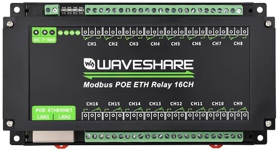 16-Ch Ethernet Relay Module, Modbus RTU/Modbus TCP Protocol, Ethernet Port Communication, Supports PoE Power Supply, with Various Isolation and Protection Circuits (Modbus POE ETH Relay 16CH)