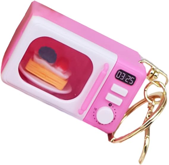 Creative Microwave Keychain Interactive 's Toy with LED Light Sound Effects Gold Lobster Clasp