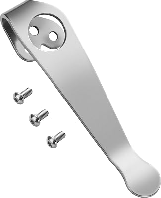Titanium Deep Carry Pocket Clip for Spyderco Para 3 and Smock Knives, Premium Custom-made Pocket Clip with 3 Pieces Screws, Stone Wash