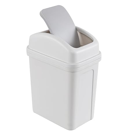 7 L Small Waste Bin with Swing Lid, Bathroom Plastic Trash Can, Gray