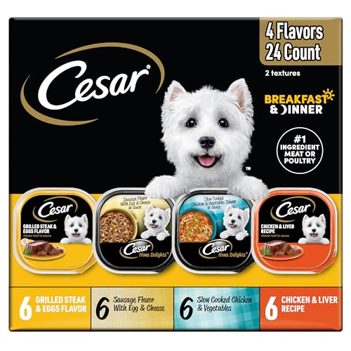 Cesar Home Delights & Classic Loaf in Sauce Adult Wet Dog Food, Breakfast & Dinner Variety Pack, Wet Food for Dogs, 3.5 oz Tray, 24 Count