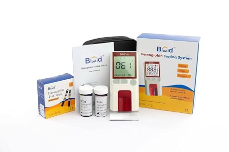 Bioaid Hemoglobin Test Meter Kit with 25pcs strips, 25pcs lancets and 25pcs capillary tubes