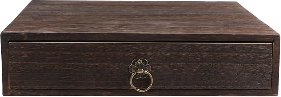 Vintage Wood Box Drawe Single Layer Wooden Desk Organizer Storage Unit for Home Office, Wood Desktop Storage Container 25.5x24.5CM