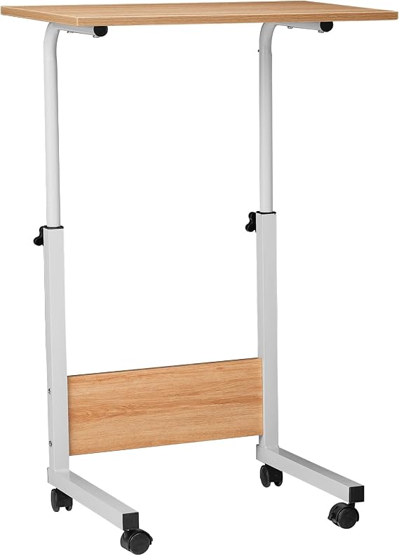 Height Adjustable Standing Desk, Home Office Computer Desks with Wheels, 60cm Mobile Desk for Bedroom, Living Room, Office