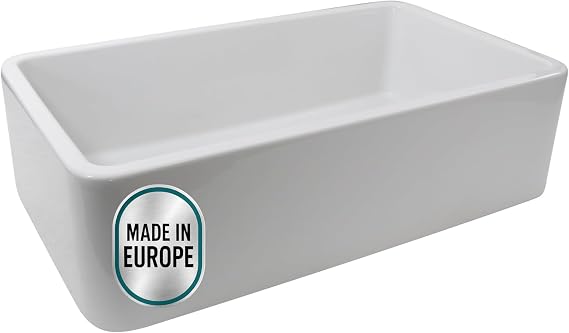 White Farmhouse Sink 31" Farm Kitchen Sink, Fireclay | with Apron, Made in Europe Sturdy Single Bowl, Undermount, High Gloss Glaze, Scratch Resistant, Easy Clean HP-FC31