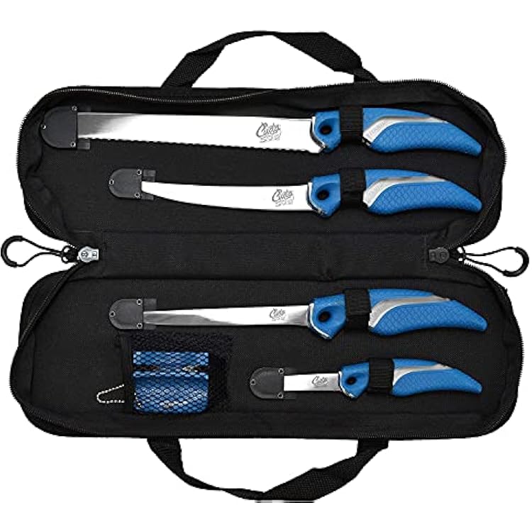 CUDA 6 Piece Knife & Sharpener Set 4 Knives with Corrosion-Resistant Stainless Steel Blade & Non-Slip Grips, 2-in-1 Knife Sharpener & Ballistic Nylon CarryStorage Case Included