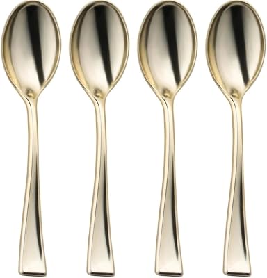 Gold Shiny Metallic Plastic Mini Disposable Tasting Spoons 24 Count - Premium Quality & Elegant Design, Perfect for Desserts, Appetizers, and Catering Events