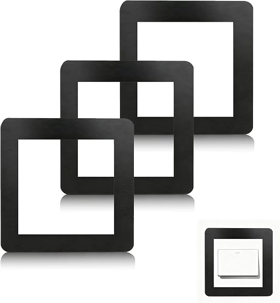 3Pcs Light Switch Surround Plates Sticke, Black Square Light Switch Cover Plates for Single Wall Switches, Light Switch Stickers for Single Wall Switches Socket Surround Plates
