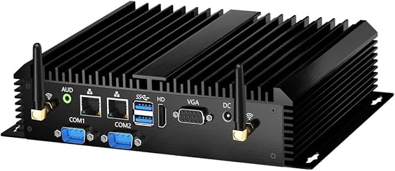 Fanless Industrial PC, Mini Computer with Core i7-5500U (2.4GHz-3.0GHz), 16G RAM 256G SSD, Dual LAN, 2*COM RS232, Wi-Fi 5, 1*HDMI 1*VGA, WOL, Auto Power On, Metal Case, Windows 10 Pro