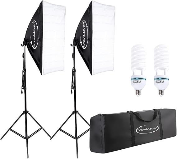 ShowMaven Softbox Lighting Kit, Studio Lights with 2 135W Bulbs 5500K Continuous Photography Lighting Kit for Filming Portrait Product Shooting Photography Video Recording