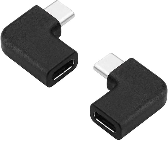 USB-C 90 Degree Angle Adapter [2 Pack] - Male to Female, Right & Left Angled, USB 3.1 Type-C Extension for Laptop & Tablet (Black)