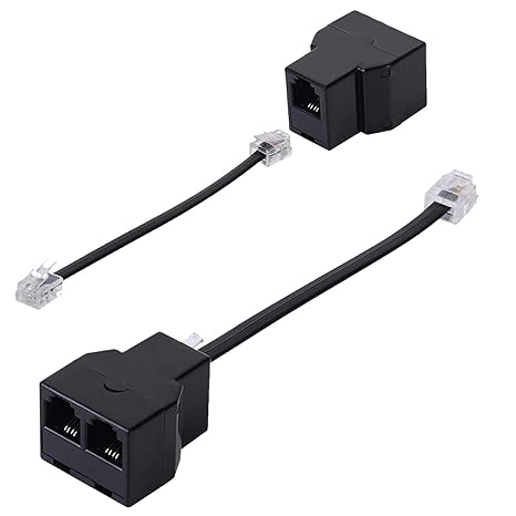 Telehone Ethernet Cable Adapter,RJ11 Phone Splitter Modular Cable Adapter,Telephone Adaptor Splitter Extension Cable RJ11 6P4C Male-2 Female Socket Phone Telephone Extension Cable