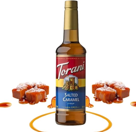 Torani Coffee Syrup, Salted Caramel Flavour, 750ml | Cane Sugar Drink Flavouring for Lattes, Iced Coffee & Hot Drinks, Vegetarian Friendly