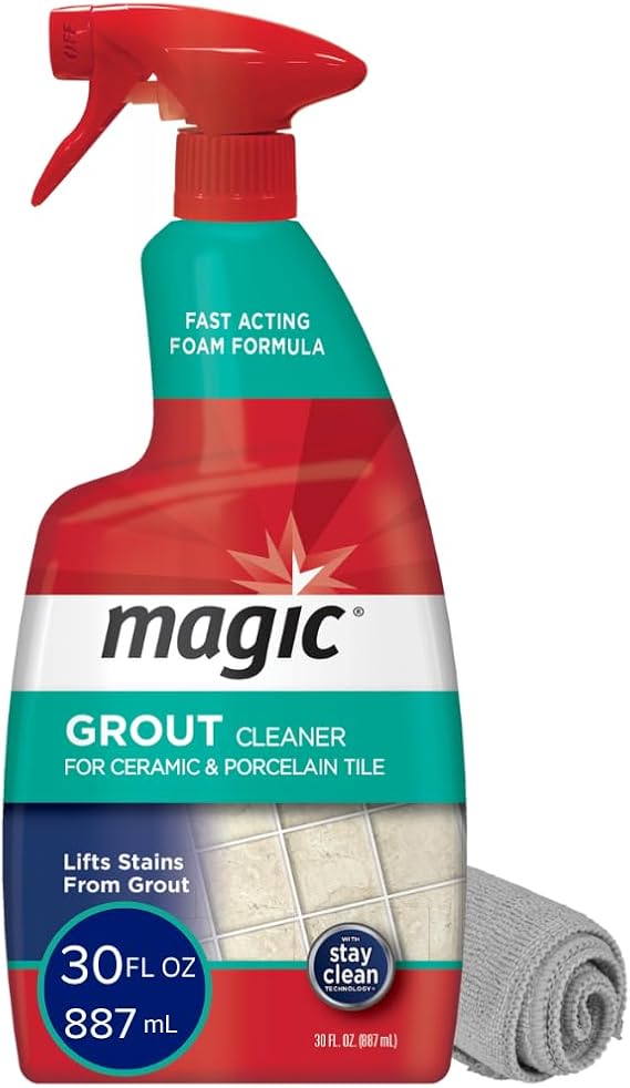 MAGIC Grout Cleaner for Tile Floors Bundle - Cleaning Solution for Ceramic & Porecelain Tile, Fast Acting Foam Formula Lifts Stains & Prevent Resoiling, Protective Barrier to Repel Dirt, 30 Fl Oz