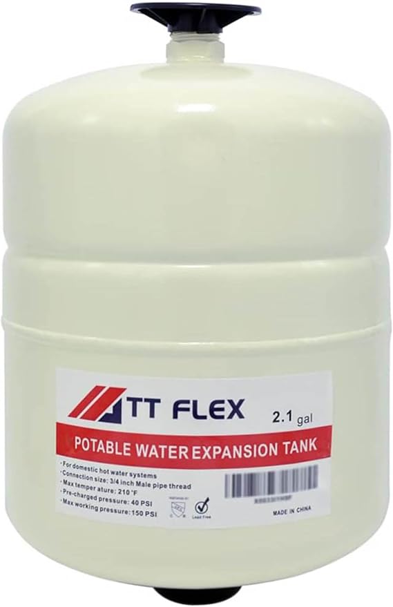 TTFLEX 2.1 Gallon Expansion Tank for Hot Water Heater 3/4" MNPT | Thermal Expansion Tank, for Potable Water, Lead-Free, CUPC Listed, Butyl Diaphragm, Corrosion Resistant Finish, Easy Install