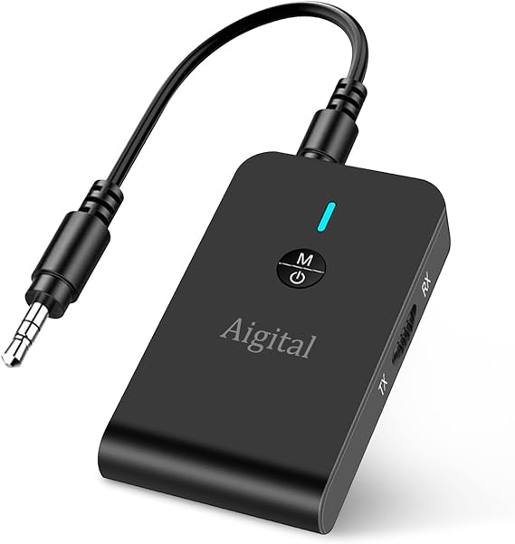 Bluetooth Transmitter for TV PC, 2 in 1 Bluetooth Audio Adapter Music Receiver (3.5mm Jack Cable, Low Latency,Built-in Microphone) Wireless Transmitter for Home Stereo/Car/Airplane/Boat/Gym/MP3/MP4