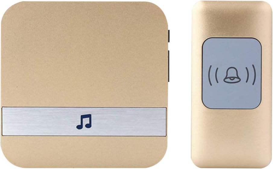 Wireless Doorbell Waterproof, 1 Transmitter 1 Receiver Wireless Remote Control Doorbell, 52 Polyphonic Music / 4 Volume Levels / 300M (984FT) Transmission Distance,Gold