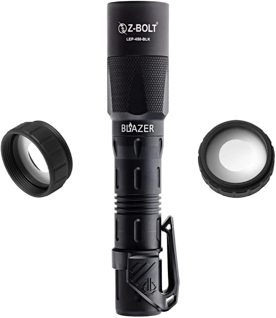Z-BOLT Blazer 18650 LEP Flashlight & Beam Shaping Diffuser for Duty Carry & EDC - Dual Fuel - 1100 Meter Range & 315,000 Candela - Free THYRM LPC Pocket Clip! (Black)