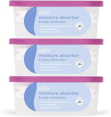 Ubbi Moisture Absorber and Odor Eliminator Tub, Attracts and Traps Excess Moisture, Reduce Dampness, Lavender Scented, 3 Pack
