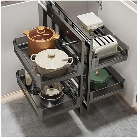 Blind Corner Pull out Kitchen Storage with 4 Storage Baskets Kitchen Cupboard Organiser Soft Close Left Open & Right Open Compatible Slide out Cabinet Organizer for Home Kitchen