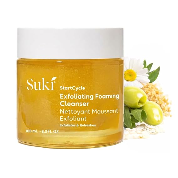 Suki Skincare Exfoliate Foaming Cleanser - With Natural Sugar & Colloidal Oat - Facial Exfoliator & Mechanical Exfoliant that Reduces Dry Skin Buildup While Promoting Radiant, Smooth, Soft Skin - 4 oz