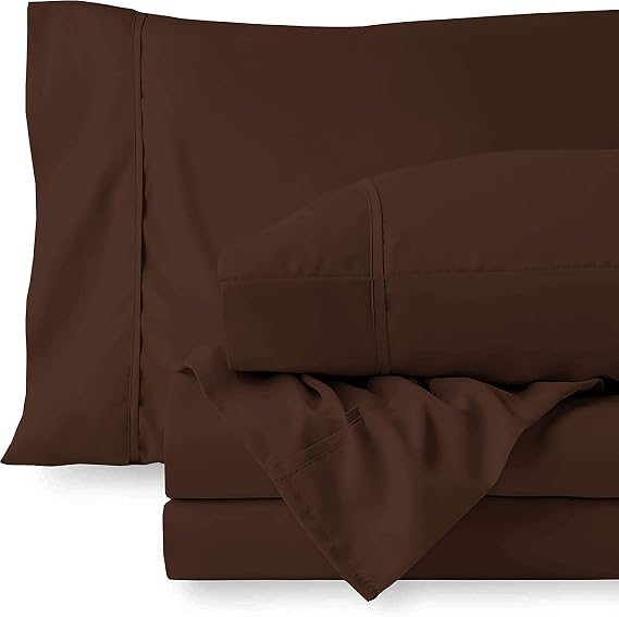 4 PC Cotton Sheets Set, 600 Thread Count 100% Egyptian Cotton, 22 Inch deep Pocket of Fitted Sheet, Long-Staple Combed Cotton Best-Bedding Sheets for Bed, Chocolate Solid, Twin-XL Size.
