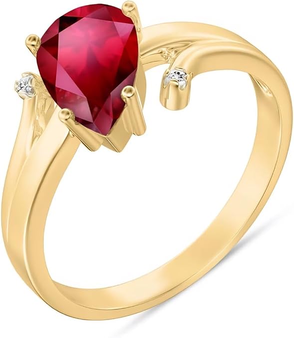 Galaxy Gold 14K Solid Gold Natural Diamond & Ruby Pear Ring for Women - Yellow Gold Fine Jewelry
