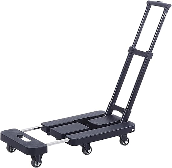 Handcart, With 6 PU Wheels, Retractable Chassis, Suitable for Stalls, Camping, Shopping, Moving(Black)