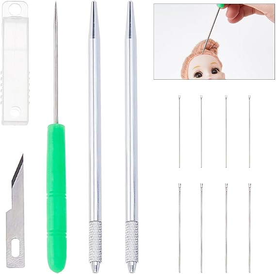 DICOSMETIC 12Pcs Doll Hair Rooting Holders Reroot Rehair Tools Brass Knitting Needle 1.5 Inch Doll Wig Tool Accessories Dolls Breed Hair Dolls Hairs Rerooting Tool