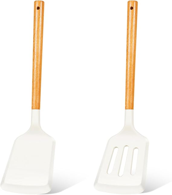 KLAQQED 2Pcs Spatula Silicone Spatula Set Turner Kitchen Spatulas Silicone Heat Resistant for Nonstick Cookware Rubber Wok Spatula, Plastic Spatula Silicone for Cooking Use Kitchen Utensils Set White