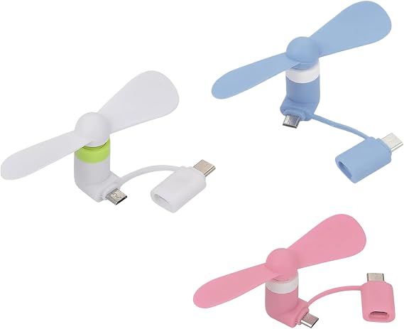 SEMINISMAR Portable Mini Fan,3 PCS Portable USB Cooling Fan Compatible for Type C and Smartphone,2 in 1