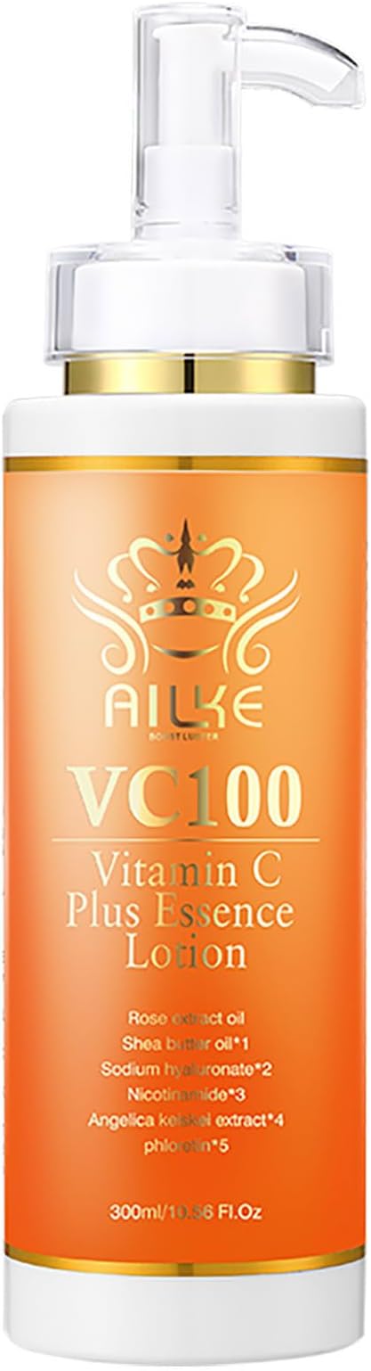 AILKE VC100 Plus Essence Body Lotion, Moisturizing, Whitening, Anti-Wrinkles & Aging, Improve Dull Skin, Lightening Body Cream For All Skin Types, 300 ml (Pack of 1)