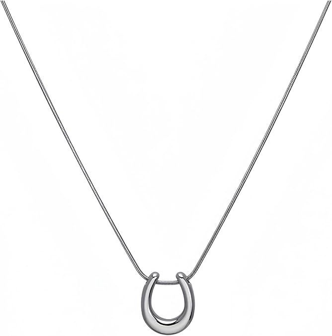 Minimalist U-shaped Horseshoe Pendant Necklace for Women Stainless Steel Gold-plated